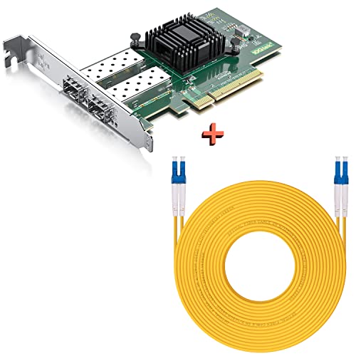 10Gb SFP+ PCI-E NIC con cable de fibra 20M OS2 LC a LC, dual SFP+ ports, PCI Express X8, compatible con Windows Server, Linux y VMware