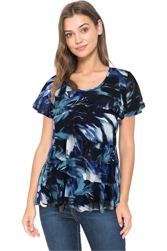 Image of LEEBE Women and Plus Size Printed Mesh Ruffle Top (Small-5X)