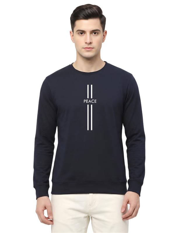 Image of Full Sleeve Cotton T-Shirt for Men & Boys | Round Neck Casual Graphic Printed Tee | Regular Fit Comfortable Everyday Wear | Peace