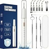 Kit Pulizia Denti Tartaro,Spazzolino Elettrico Ultrasuoni Intelligente con 5 Modalità Per Rimozione Placca e Macchie con 5 Testine Intercambiabili e Luci LED per Pulizia Tartaro Uso Quotidiano a Casa