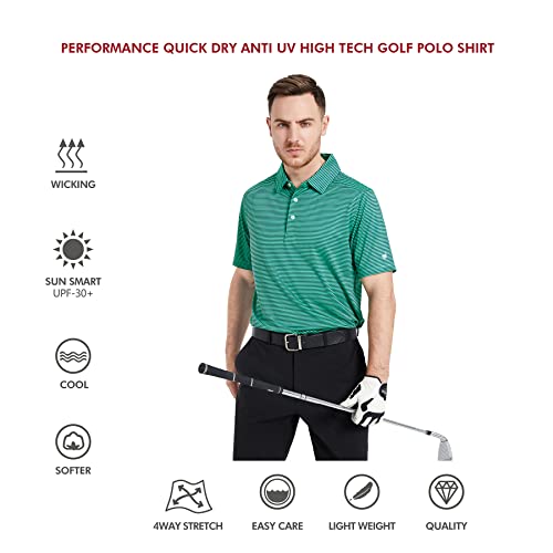 Mens Golf Shirts Moisture Wicking Dry Fit Short Sleeve Performance Sport Stripe Golf Polo Shirts For Men #TOP4