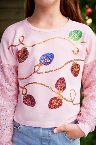 BesserBay Girls Christmas Long Sleeve Funny Shirt Sequin Patchwork Crop Tops 6-14 Years3