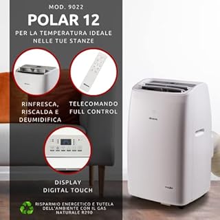 Ariete Polar 12, Climatizzatore Portatile 12000 btu/h, 220 Volt, Gas Naturale R290, Classe Energetica A, Bianco