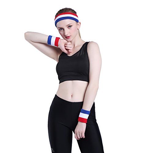 Image of ONUPGO Sweatband Set Sports Headband Wristband Set Sweatbands Terry Cloth Wristband Wrist Sweatband Headbands Moisture Wicking Sweat Absorbing Head Band