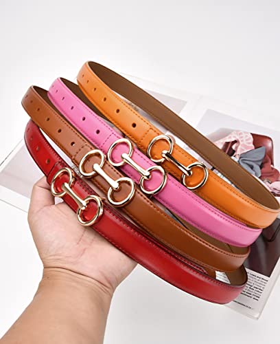 Spomunt Womens Classic Double Ring Buckle Design Leather Dress Belt，Fashion Belt For Jeans Pants (Orange, 105Cm(Fits Pants Size 25"-33")) #TOP1