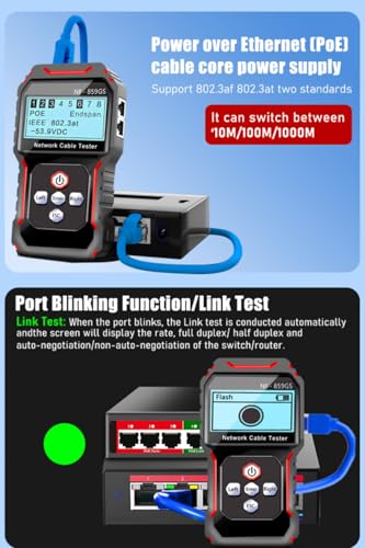 NOYAFA NF-859GS Network Cable Tester with red Light Pen 10mw Visual Fault Locator,for POE RJ45 RJ11 CAT5 CAT6 Cable Toner Continuity Test/Length Measure Fault Distance/Wire Tracer Ethernet LAN