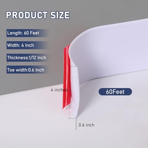 Flexible Baseboard Molding Trim 4 in x 60 Ft, Peel-and-Stick Flexible Self-Adhesive Rubber Wall Base Trim, Vinyl Baseboards with Grooved Bases, Suitable for Garages, Cabinets, Flooring,White by FAHKNS - Image 7