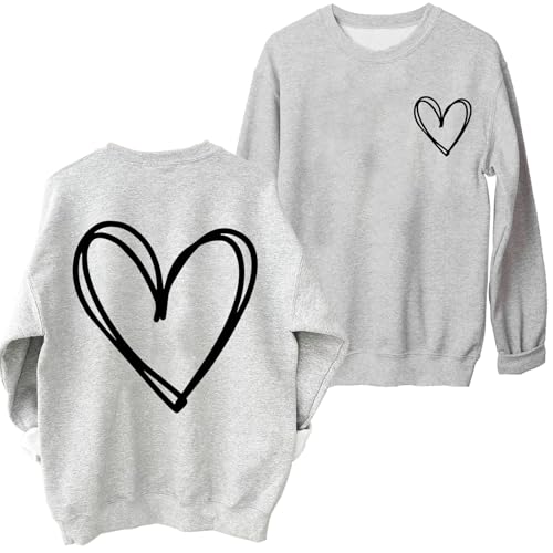 Image of TONGCHEN Valentines Sweatshirts for Women Love Heart Crewneck Long Sleeve Tops Valentine