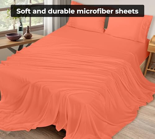 Image of Royale Linens 2 Pack Bulk Flat Sheet Set - Top Sheets - Soft 1800 Microfiber - Wrinkle & Stain Resistant - for Hotel, Massage Table, Hospital, Dorm - Full Flat Sheet Sold Separately (Full, Coral)