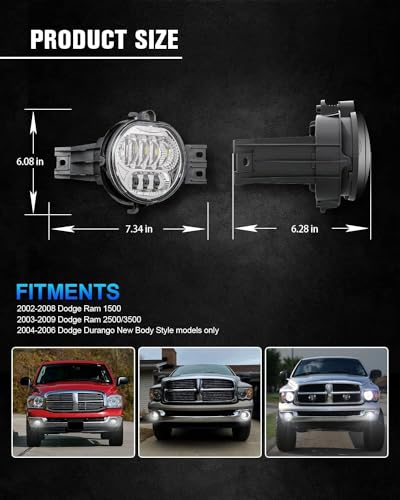 image for BICYACO New Version LED Fog Light Compatible with Dodge Ram 1500 2002-
