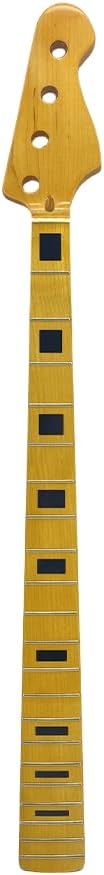 Bass Guitar Neck Maple Wood 21 Fret 34 Inch Scale, Yellow Finish Block Inlay38mm Nut Width (21 fret 34inch)