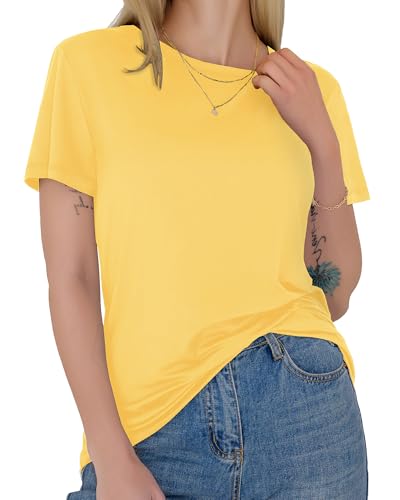 GAYHAY Yellow T Shirts for Women - Short Sleeve Spring Summer Tops Soft Basic Tees Beach Vacation Clothes for Casual 2026