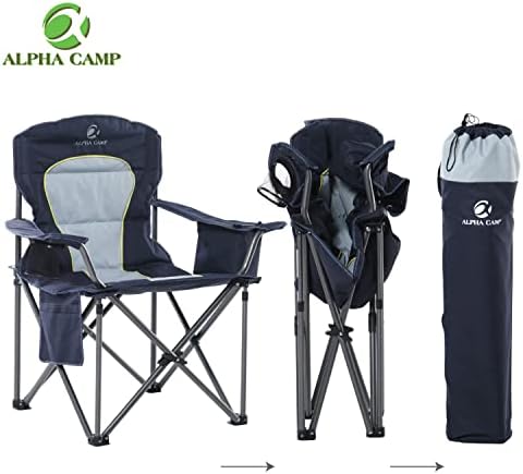 ALPHA CAMP Portable Folding Oversized Camping Chairs with Cup Holder and Cooler Bag - Heavy Duty Steel Frame Support 200 KG