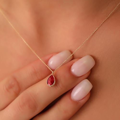 14K Gold Ruby Necklace, Dainty initial ruby pendant, 14k solid gold ruby necklace, Minimalist ruby pendant4