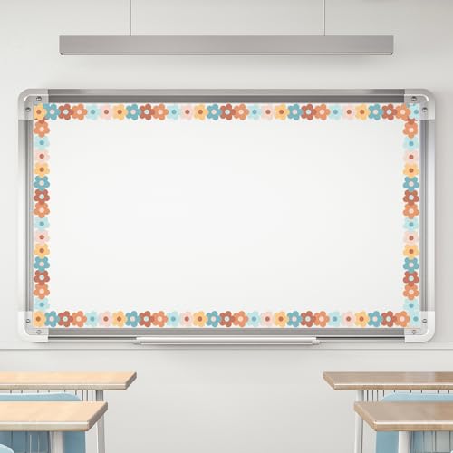 Image of Whaline 32.8 Ft Boho Flower Bulletin Board Borders | Colorful Floral Die-Cut Rolled Border Trim, for Back to School Classroom Office Chalkboard Decoration