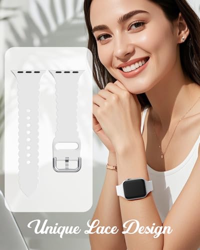 Sunnywoo Lace Sport Silicone Band Compatible with Apple Watch 38mm 40mm 41mm 42mm 44mm 45mm 46mm 49mm for Women, Soft Wristband Waterproof Replacement for iWatch Series Ultra 10 9 8 SE 7 6 5 4 3 2 1
