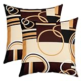 Modern Geometric Throw Pillow Covers 18x18 Set of 2 Brown Black Stripes Cushion Covers For Lumbar Support Bedroom Retro Circle Swirls Pillow Covers Abstract Texture Decorative Accent Pillow Cases