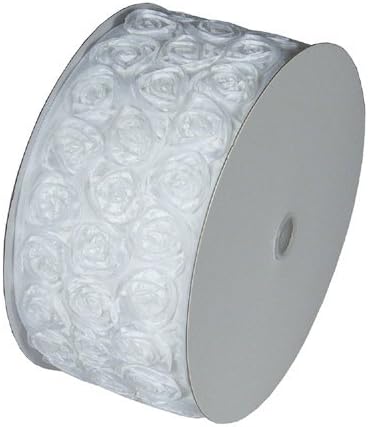 Ten Yards of 4 inches White Wired Edge Rosette Ribbon for Weddings, décor, Baby Shower
