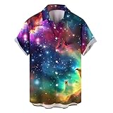 Hawaii-Hemden für Herren, Galaxie-Shirt, Neuheit, Knopfleiste, kurzärmelig, Stern-Galaxien, Grafik-T-Shirts, Party-Tops, Karnevalskostüm, A02-rot, L