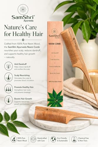 Peine de madera de neem para peinar y seccionar miniatura 4