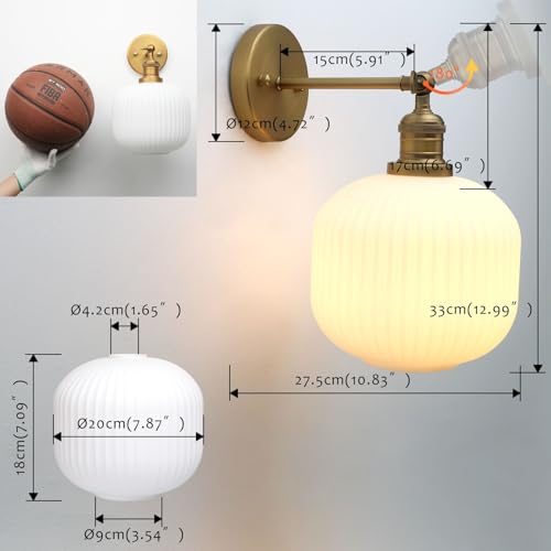 Image of Pathson Modern Wall Sconce Lamp Milk White Round Glass, Hardwired Frosted Vintage Wall Vanity Light Fixture for Farmhouse Living Room Bedroom Bathroom Loft