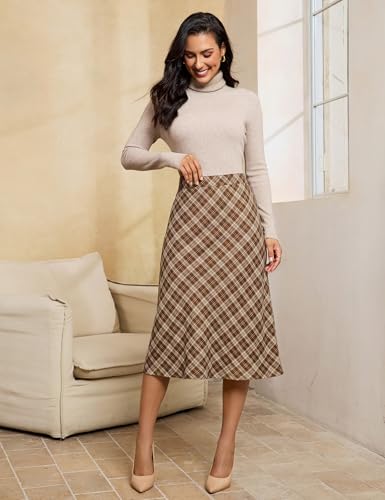 luvamia Plaid Skirts for Women Midi Length High Waisted Trendy A