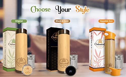 Chabamboo Bamboo Tumbler - 17Oz - W/Tea Infuser And Strainer - Coffee Bottle - Insulated Travel Tea Mug To Go - Tea Thermos & Tea Gift + Loose Leaf Tea Steeper - Tea Tong & Tea Squeezer #TOP3