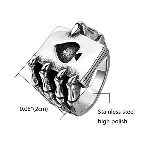 Oidea Stainless Steel Bikers Gothic Skull Hand Claw Poker Card Ace Charm Ring Bands For Men Halloween Cosplay,Size 12 #TOP1