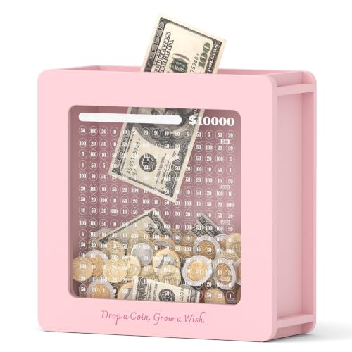 Image of Summidate Wooden Money Saving Box, Clear Window Cash Vault Savings Box -10000 Challenge with Tracker Stickers, Reusable Piggy Bank for Adults & Kids, Birthday /Baby Shower /Wedding Gift