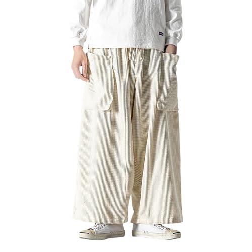 Pantalon en tissu velours côtelé homme coupe droite larges jambes taille élastique