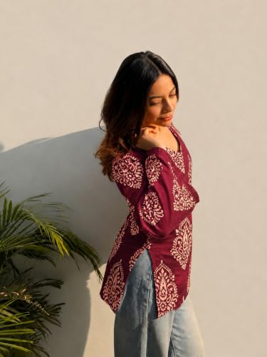 Image of ANNI Designer Cotton Short Kurti for Women | Stylish Kurti | Short Kurti Top | Casual Kurta for Women | Comfortable Cotton Kurtis for Womens