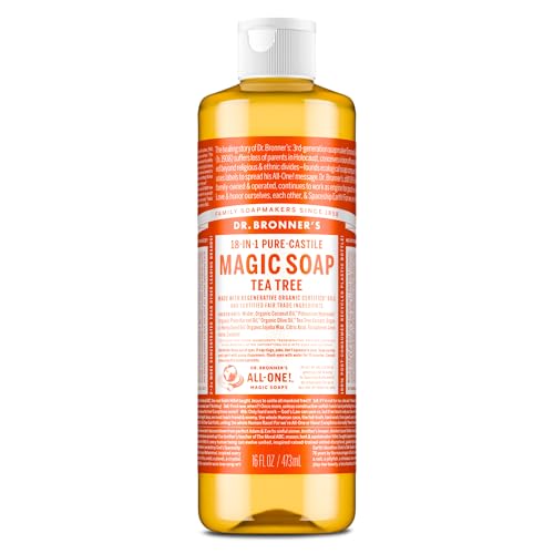 Image of Dr. Bronner's - Pure-Castile Liquid Soap (Tea Tree, 16 ounce) - Made with Organic Oils, 18-in-1 Uses: Acne-Prone Skin, Dandruff, Laundry, Pets and Dishes, Concentrated, Vegan, Non-GMO