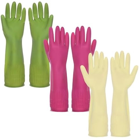 WATUNID Long Rubber Cleaning Gloves - 3 Pairs Cover