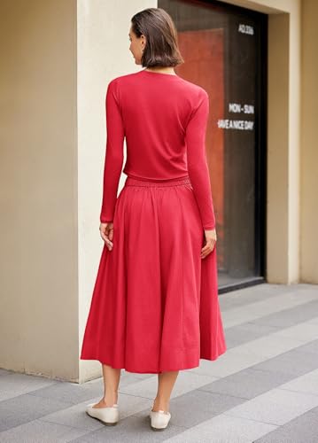 Image of Panadila Womens 2 Piece Lounge Sets Matching Vacation Outfits Ribbed Button Down Cardigan and Elastic Waist Skirt Sets