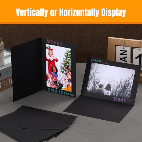 Image of 50 Photo Frame Cards with 50 Self Seal Envelopes, 4x6 Paper Picture Frames Bulk Photo Insert Notecards for Mother's Day Father's Day Graduation Wedding Birthday Classroom DIY - Black