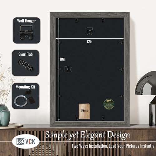 Image of VCK 12x18 Frames 3 Pack, Gray Grey Poster Frame MDF Wood with Polished Plexiglass, Wall Mounting Horizontal & Vertical Display