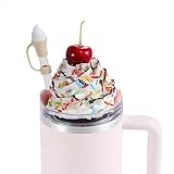Vencino Charms for Stanley Cup Lid Accessories, Whipped Cream Stanley Tumbler Accessories, Ice Cream Charms Topper for Stanley Cup, 40oz Lid Replacement with Silicone Straw Cover and Cups Lid