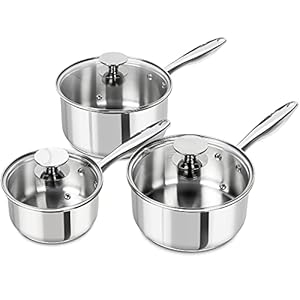 MICHELANGELO Stainless Steel Saucepan Set with Lids 1QT & 2QT & 3QT, Stainless Steel Sauce Pot Set 6pcs, Induction Saucepans, Nonstick Sauce Pan Set, Dishwasher Safe