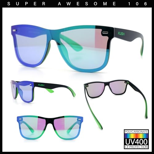 Image of SA106 Kush Premium Mens Shield Horn Rim Mirror Lens Sunglasses