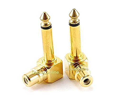 Adaptador de audio RCA hembra a mono 1/4" macho ángulo miniatura 1