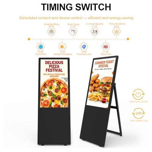 Image of 32 Inch 2K Inch Floor Standing Digital Signage, 350nits High Brightness Advertising Display, Digital Signage with CMS /U-Disk Plug&Play, Split Screen, 7 /24 Timer Switch,HDMI /USB /WiFi /Android OS