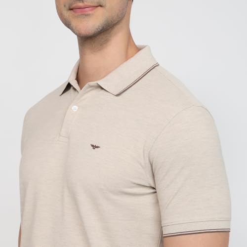 Image of Park Avenue Men Slim Fit Solid Pattern Cotton Polyester Blend Polo Neck Half Sleeve Casual T-Shirt