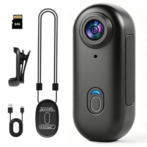 Image of Mini Body Camera - 1080P Action Camera 64G Thumb POV Portable Motorcycle Camera Suitable for Biking Skiing Fishing Baseball Football Pets and Family Records(Black)