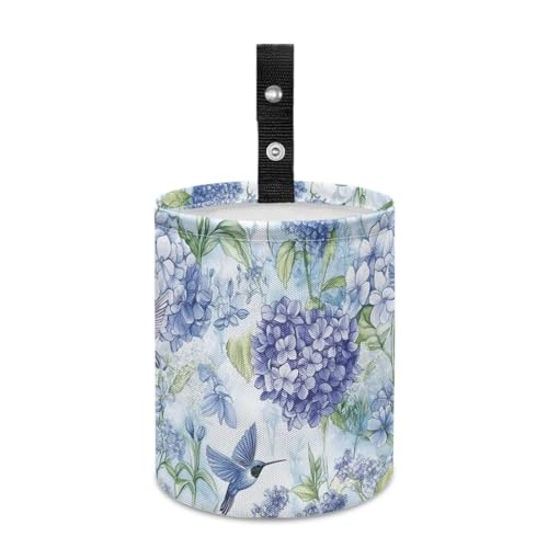 Image of Bird Hydrangea Trash Bag for Cars Vehicle Trash Can Waste Basket Collapsible Reusable Leak Proof Car Organizer Road Trip Must Haves for Kids