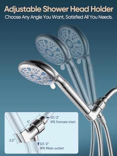 Cobbe Shower Head Holder for Handheld Shower Head, Brass pivoting ball adjustable Shower Arm Mount for Connecting Shower Arm and Shower Hose, 1/2 Inch IPS Female Inlet and Male Outlet, Chrome Finish