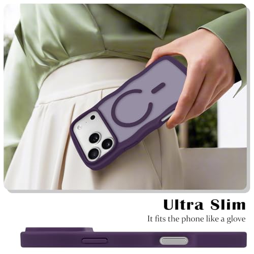 Newseego for iPhone 17 Pro Max Magnetic Case, Cute Curly Wavy Edge Design Translucent Matte Case for Women Girls Men Soft TPU and Hard PC Back Shockproof Protective Cover for iPhone 17 Pro Max-Purple