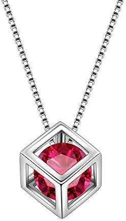 Aurora Tears 925 Sterling Silver Birthstone Necklaces Stud Earrings Jewellery Sets Gifts Square Birth Stone Pendant for Women and Girls
