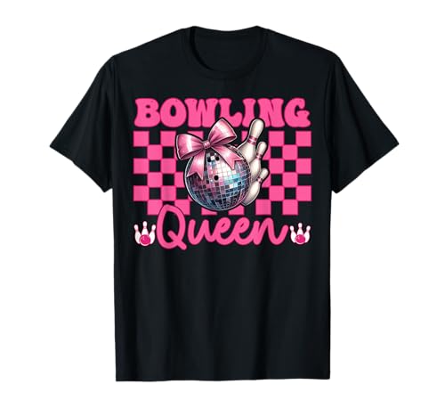 Bowling Queen Bowler Girl Mom Mama Mother Day Coquette Bow Camiseta