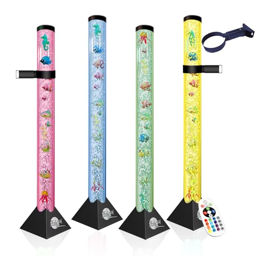 Image of Brewish 4FT Bubble Tube Lamp with Replaceable Pump | 16 LED Color Changing Fake Aquarium Night Light with Remote & 12 Fish, No-Glue Design, Home Decor, Ideal Gifts, Sensory Lights for Autism & ADHD