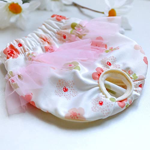 Image of Small Dog Sanitary Panties, Lace Washable Reusable Cute Puppy Panties Pet Underwear Diaper Physiological Shorts for Female Girls Dogs(Cherry Blossom,XS)